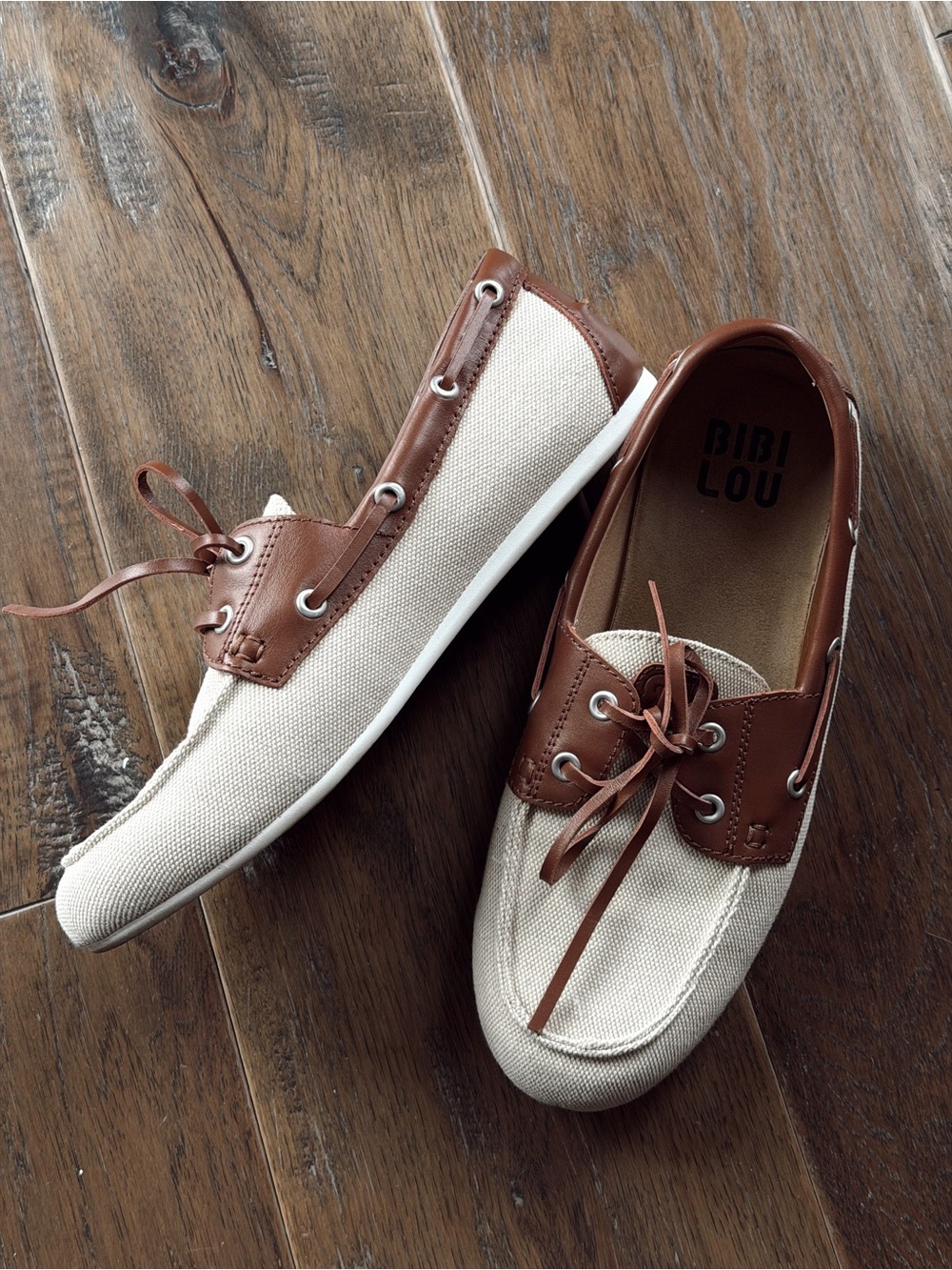 Bibi Lou Women's Canvas & Leather Boat Shoes - Cream Brown